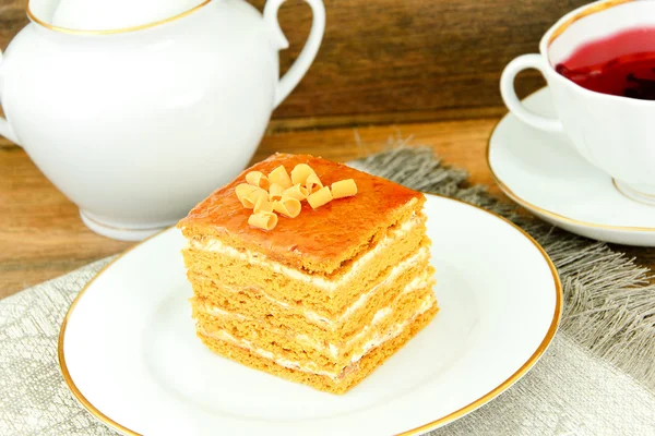 Delicious Honey Cake Decorated with Chocolate. — Stock Photo, Image