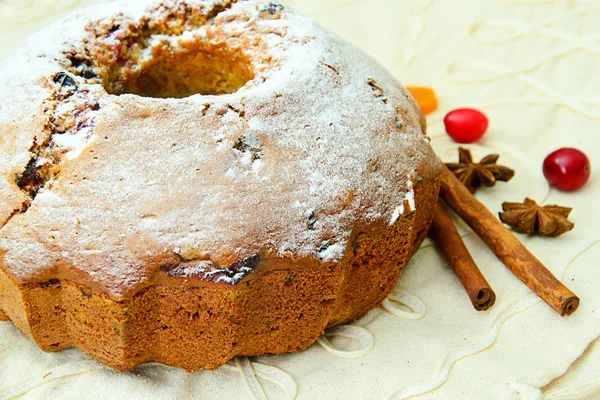 Delicioso pastel con pasas y arándanos — Foto de Stock