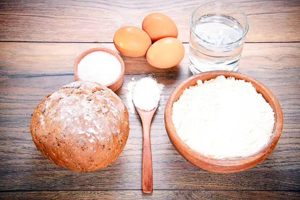 Bread, Flour, Egg, Water. Baking — Stock Photo, Image