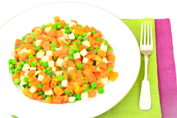 Estofado de verduras jugosas. Paprika, guisantes, zanahorias. Alimento dietético . —  Fotos de Stock