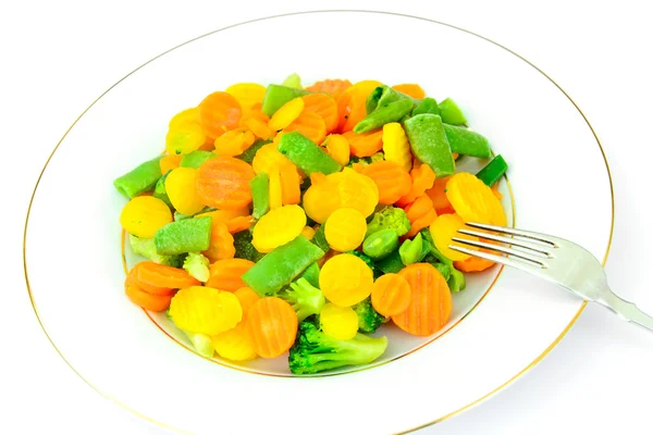 Stufato di verdure succoso. Paprika, piselli, carote. Alimenti dietetici . — Foto Stock