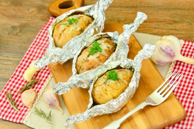 Sağlıklı diyet gıda: patates kavrulmuş sarımsak ve buz Crea