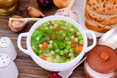 Karnabahar, Brüksel lahanası, yeşil fasulye, bezelye, Carr ile çorbası