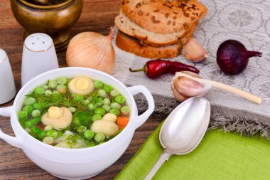 Karnabahar, Brüksel lahanası, yeşil fasulye, bezelye, Carr ile çorbası