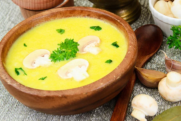 Sopa de creme de purê de abobrinha com cogumelos — Fotografia de Stock