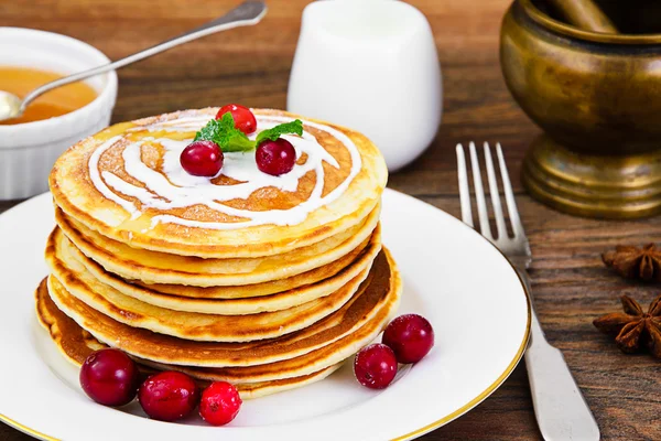 Tasty Pancakes with Cranberry Stack — Stock Photo, Image