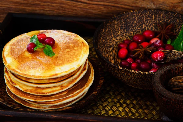 Tasty Pancakes with Cranberry Stack — Stock Photo, Image