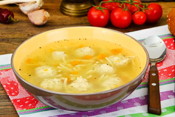 Soup with Chicken Meatballs and Noodles — Stock Photo, Image