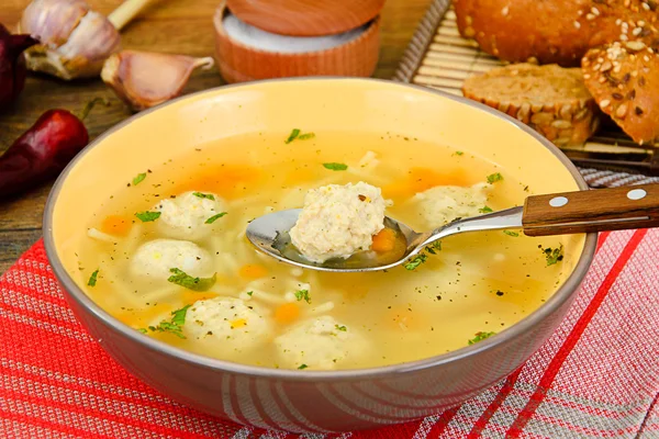 Soup with Chicken Meatballs and Noodles — Stock Photo, Image