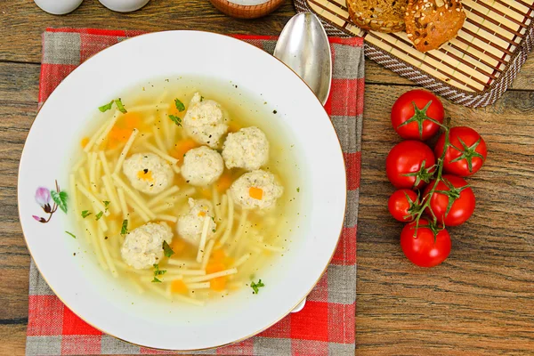 Soup with Chicken Meatballs and Noodles — Stock Photo, Image