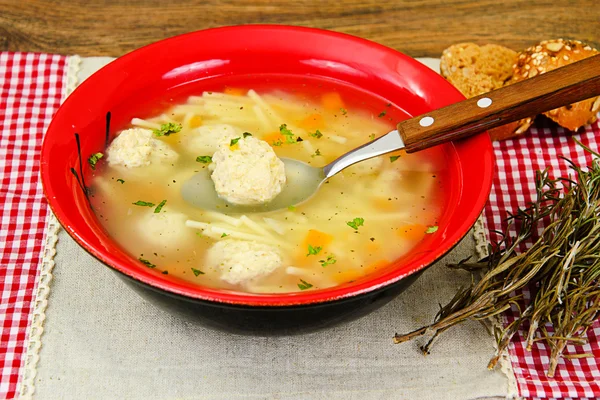 Soup with Chicken Meatballs and Noodles — Stock Photo, Image