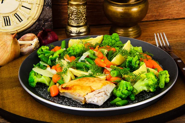 Steamed Vegetables Potatoes, Carrots, Corn, Green Beans, Onion w — Stock Image Steamed Vegetables Potatoes, Carrots, Corn, Green Beans, Onion w Stock Image