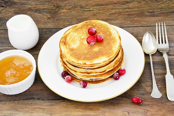 Tasty Pancakes with Cranberry Stack — Stock Photo, Image