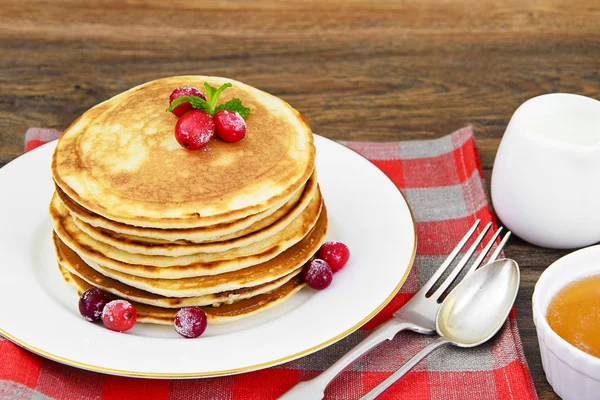 Tasty Pancakes with Cranberry Stack — Stock Photo, Image