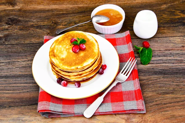 Tasty Pancakes with Cranberry Stack — Stock Photo, Image