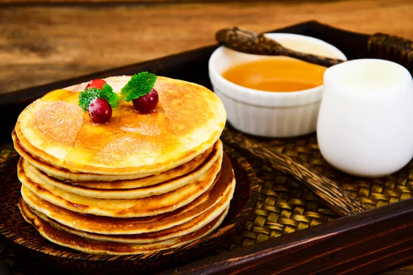 Tasty Pancakes with Cranberry Stack — Stock Photo, Image