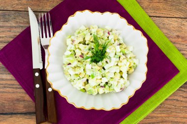 Salad with Avocado, Boiled Eggs, Red Onion and Mayonnaise clipart