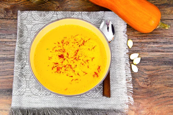 stock image Pumpkin Cream Soup with Saffron Diet Food