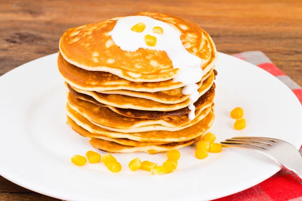 Tasty Pancakes Stack with Sweet Corn — Stok Foto