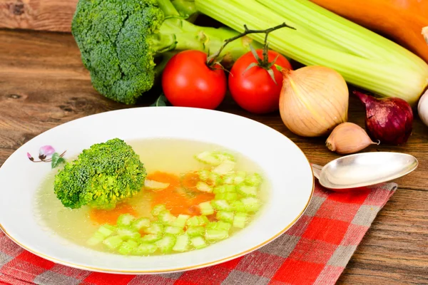 Chicken Broth with Broccoli and Carrots — Stock Photo, Image