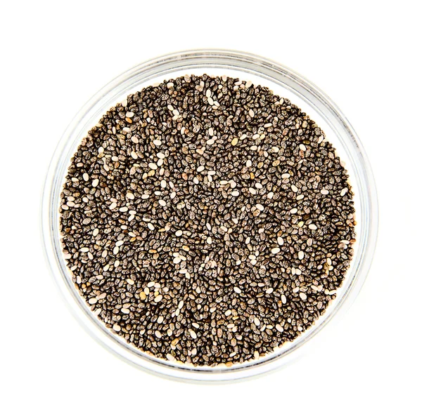 Chia Seeds in Glass Bowl Isolated on White Background — Stock Photo, Image