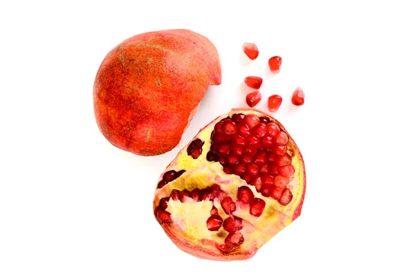 Natural Mature the Broken Red Pomegranate on White Background. — Stok Foto
