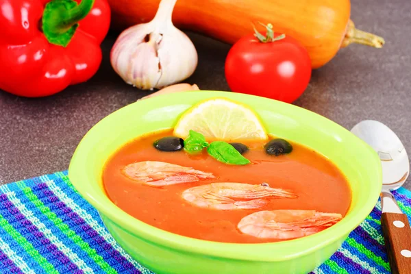 Sopa de tomate con camarones Dieta Alimentos —  Fotos de Stock