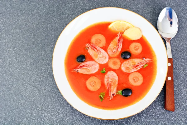 Tomato Soup with Shrimps Diet Food — Stock Photo, Image