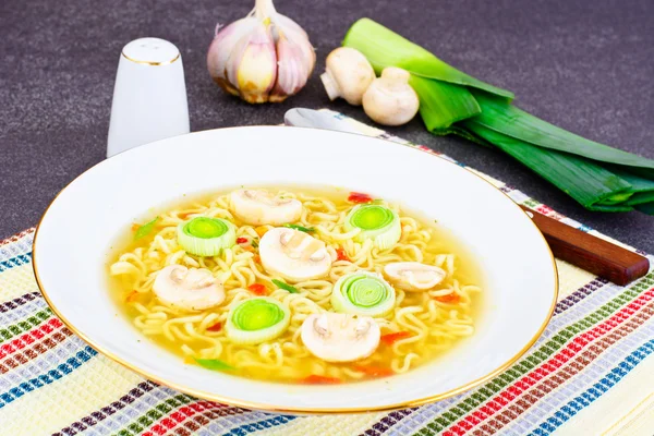 Tasty Mushroom Soup with Chinese Noodles — Stock Photo, Image