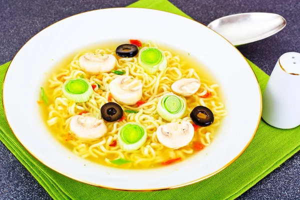 Tasty Mushroom Soup with Chinese Noodles — Stock Photo, Image