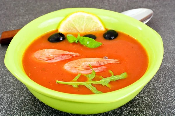 Sopa de tomate con camarones Dieta Alimentos —  Fotos de Stock