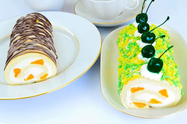 Biscuit and Cake with Mandarin and Whipped Cream.