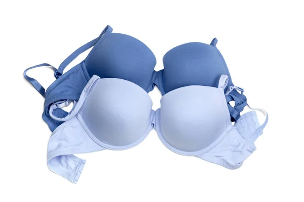 Underwear Two New Comfortable Blue Bras Close White Background — Stock Photo, Image