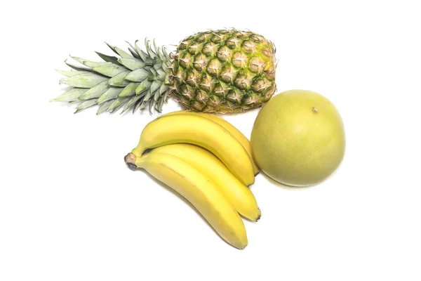 Gelbe Reife Große Fruchtpomelo Citrus Maxima Ananas Und Bananen Auf — Stockfoto