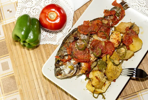 The braised sea bream on a plate — Stock Photo, Image