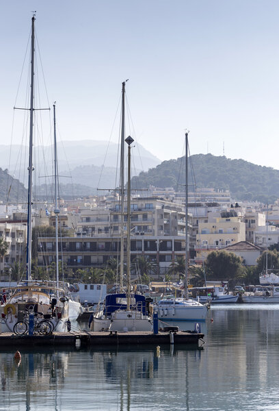 Yachts moored on the waterfront city Rethymno(Greece, island Crete)