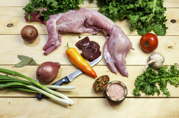 Raw rabbit on the table