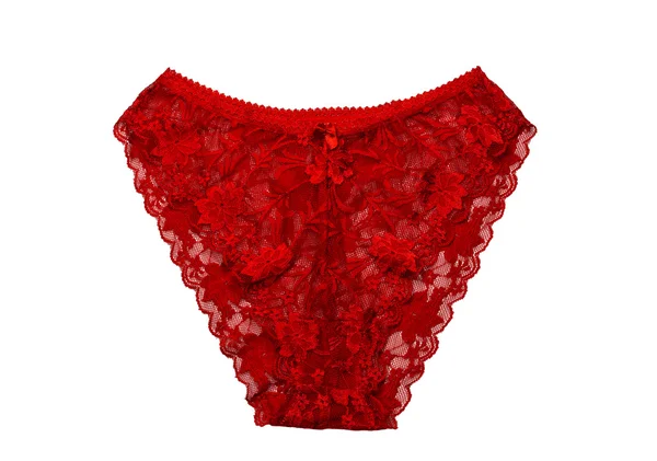 Red women's panties on a white background close-up — Stock Photo, Image