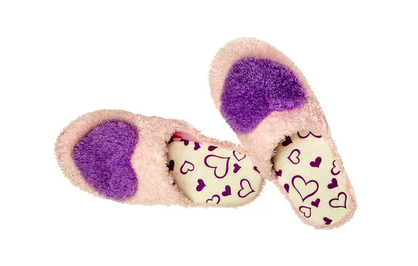 The pink slippers on a white background close-up — Stock Photo, Image