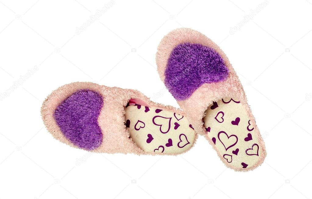 The pink slippers on a white background close-up — Stock Photo
