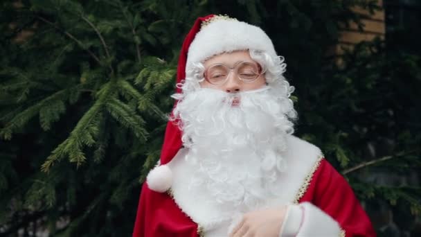 Santa Claus cerca del árbol — Vídeo de stock