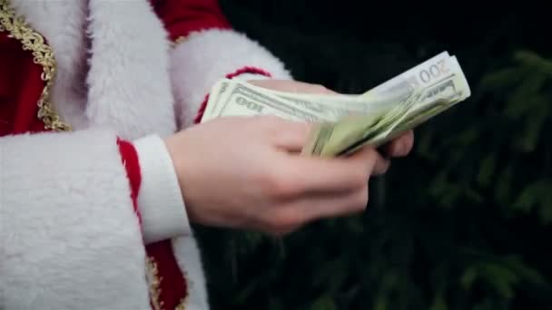 Santa Claus counting money — Stock Video