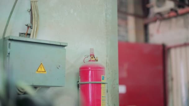 Electroshield and a fire extinguisher in the factory 4K — Stock Video