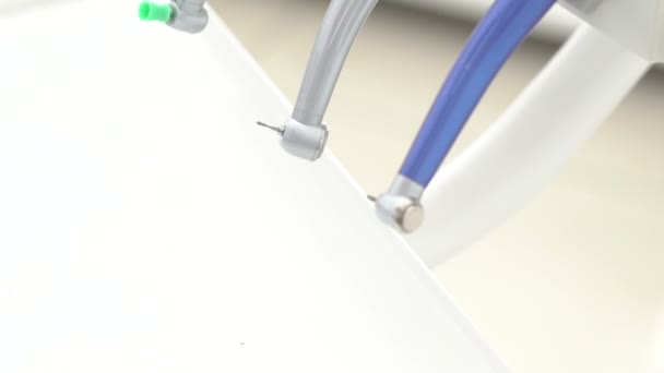 Close up of modern dental tools, many instruments. Slowly — Stock Video