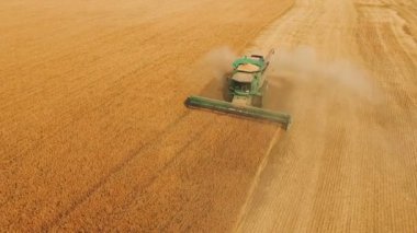 Buğday hasat 4 k modern birleştirmek ile havadan görünümü