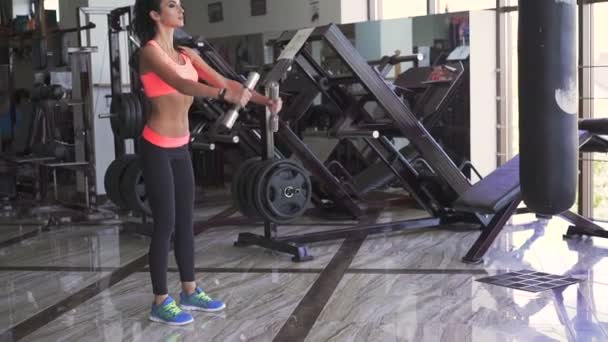 Seksi esmer dumbbells ile — Stok video