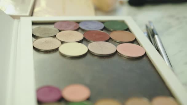 Pemandangan palet eyeshadow berwarna-warni — Stok Video