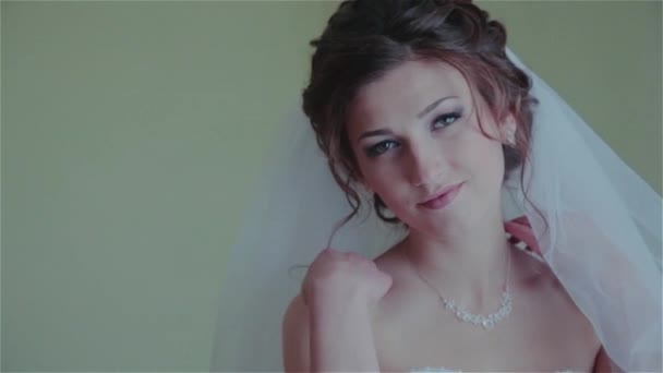 Beautiful bride posing for the camera — Stock Video