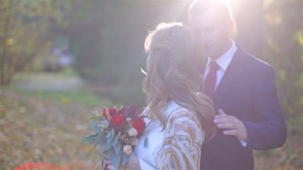 Junges und schönes Paar im Herbstpark — Stockvideo