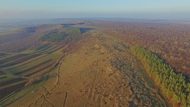 Aerial view of mountainous terrain and forest — Stock Video